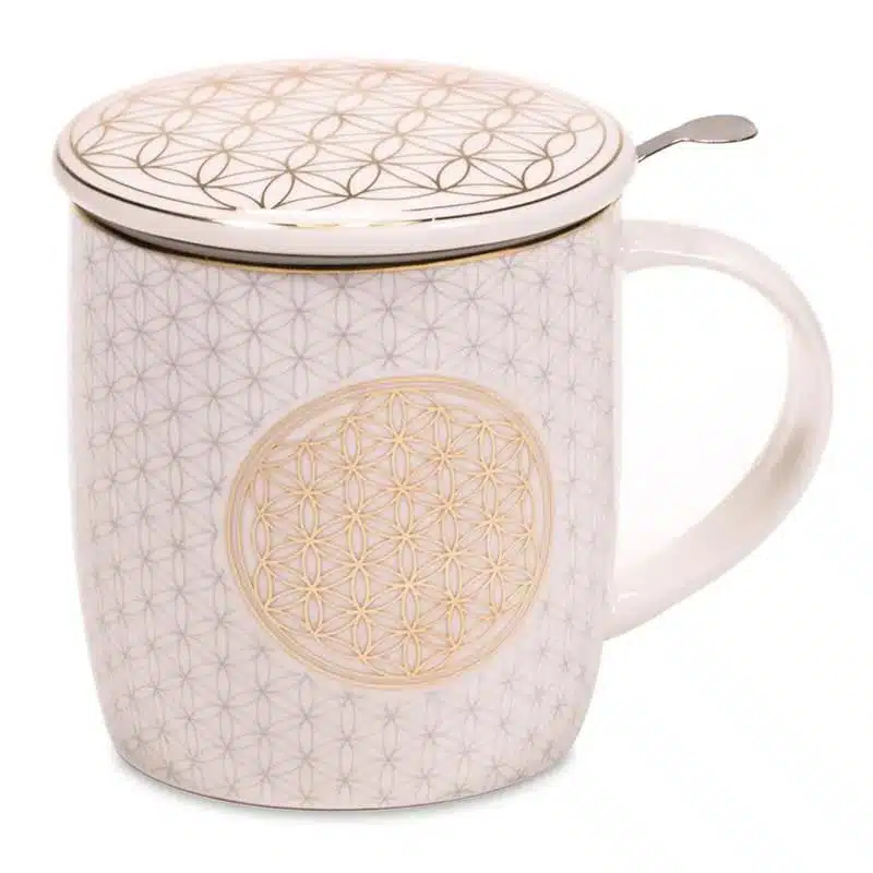 Teetasse mit Sieb und Deckel Blume des Lebens